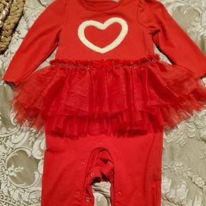 Toddler girl red tutu long sleeve romper.